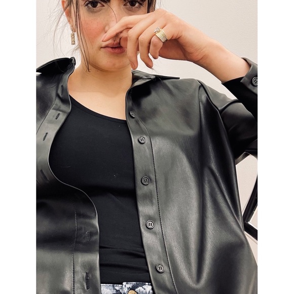 NWT DUETTE NYC Vegan Leather Long Shirt - The Lafayette - Picture 3 of 11